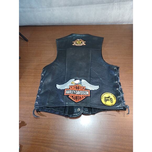 Vintage Harley-Davidson Natal Leather Motorcycle Apparel Vest Size Large Long - Picture 1 of 15